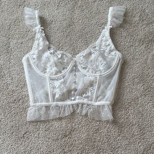 Sheer Lace Bralette Crop Top in Ivory